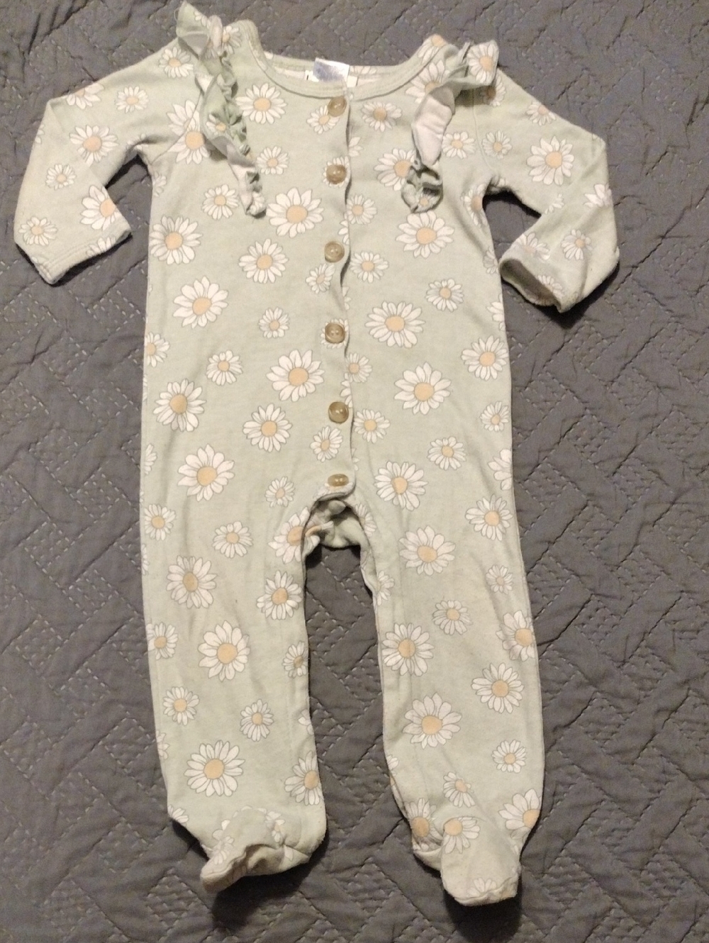 Nicole Miller Sage Green Daisy Footed One-Piece